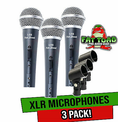 Vocal Handheld Microphones & Clips (3 Pack) by FAT TOAD | Cardioid Dynamic, Wire