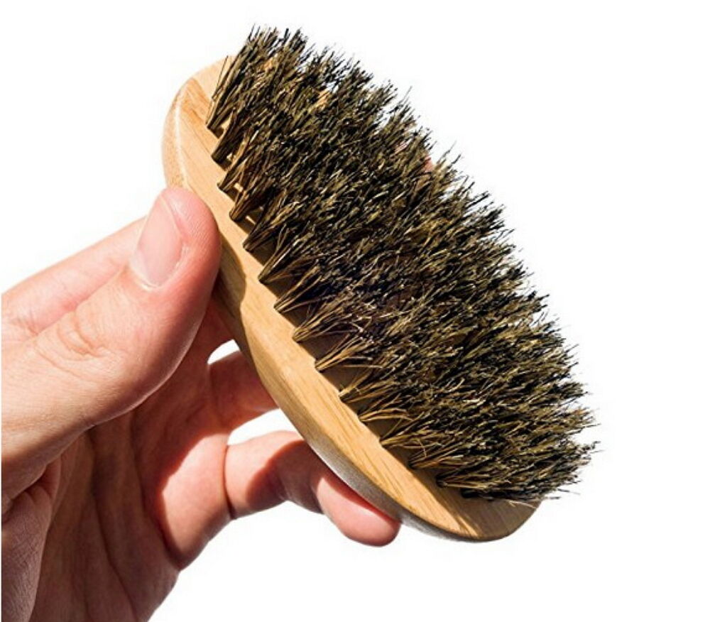 Men Boar Hair Bristle Beard Mustache Brush Palm Soft Round Wood Handle