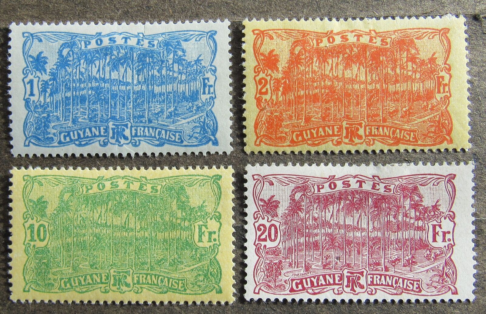 French Guiana 1922-26, regular issue, short set, 4 of 19 stamps in francs, MH