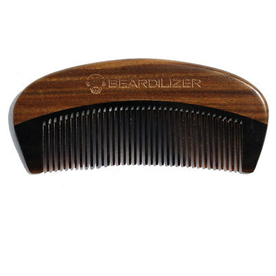 Beardilizer Beard Comb - 100% Natural Black Ox Buffalo Horn & Sandalwood Handle