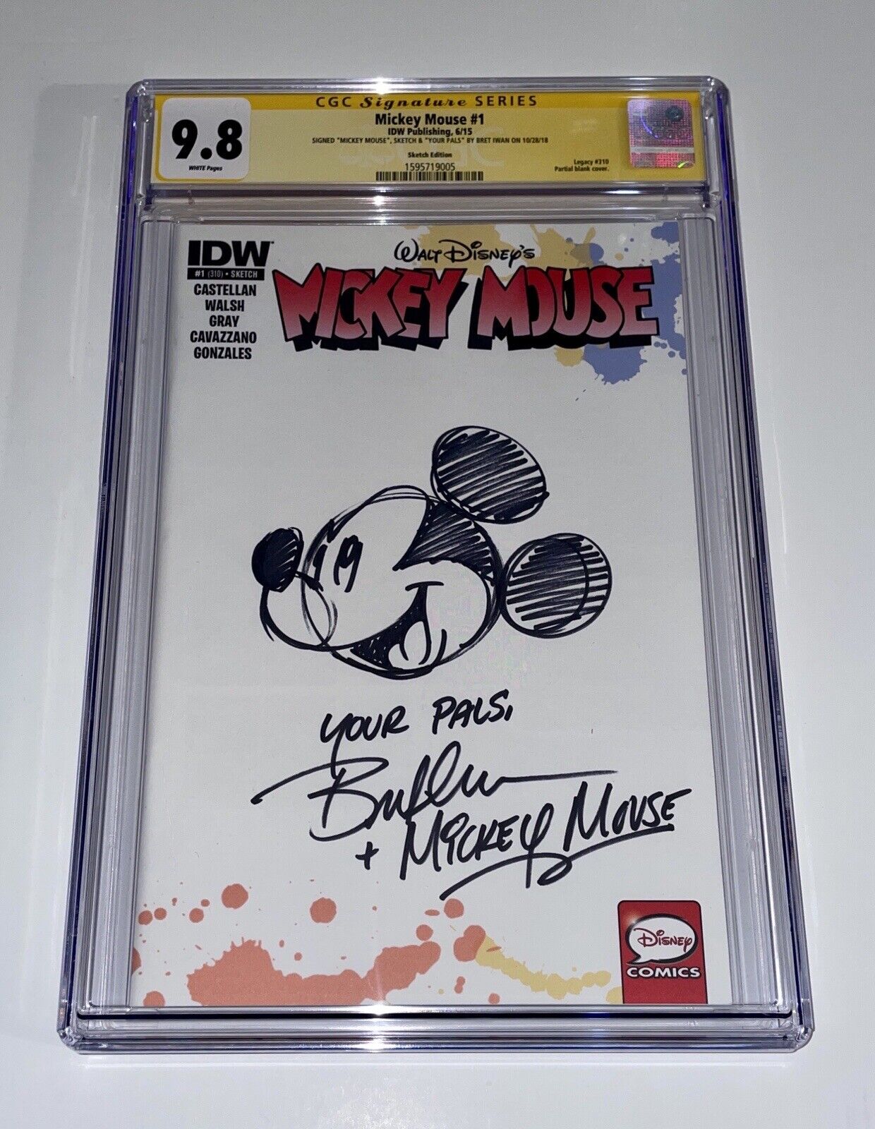 BRET IWAN Signed Disney MICKEY MOUSE #1 CGC 9.8 Signature Series Sketch Comic