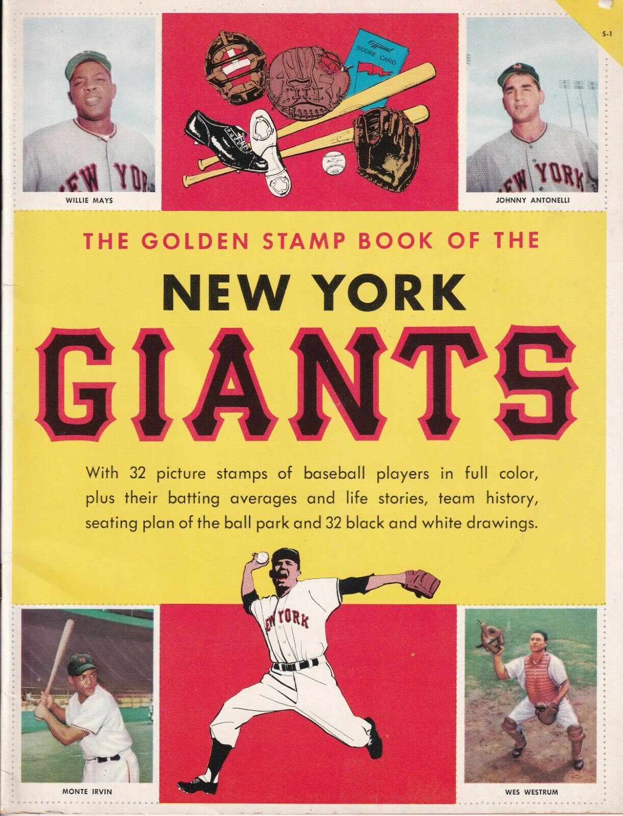 1955 Golden Stamp Book Of The New York Giants- Near Mint- Mays- Free Shipping