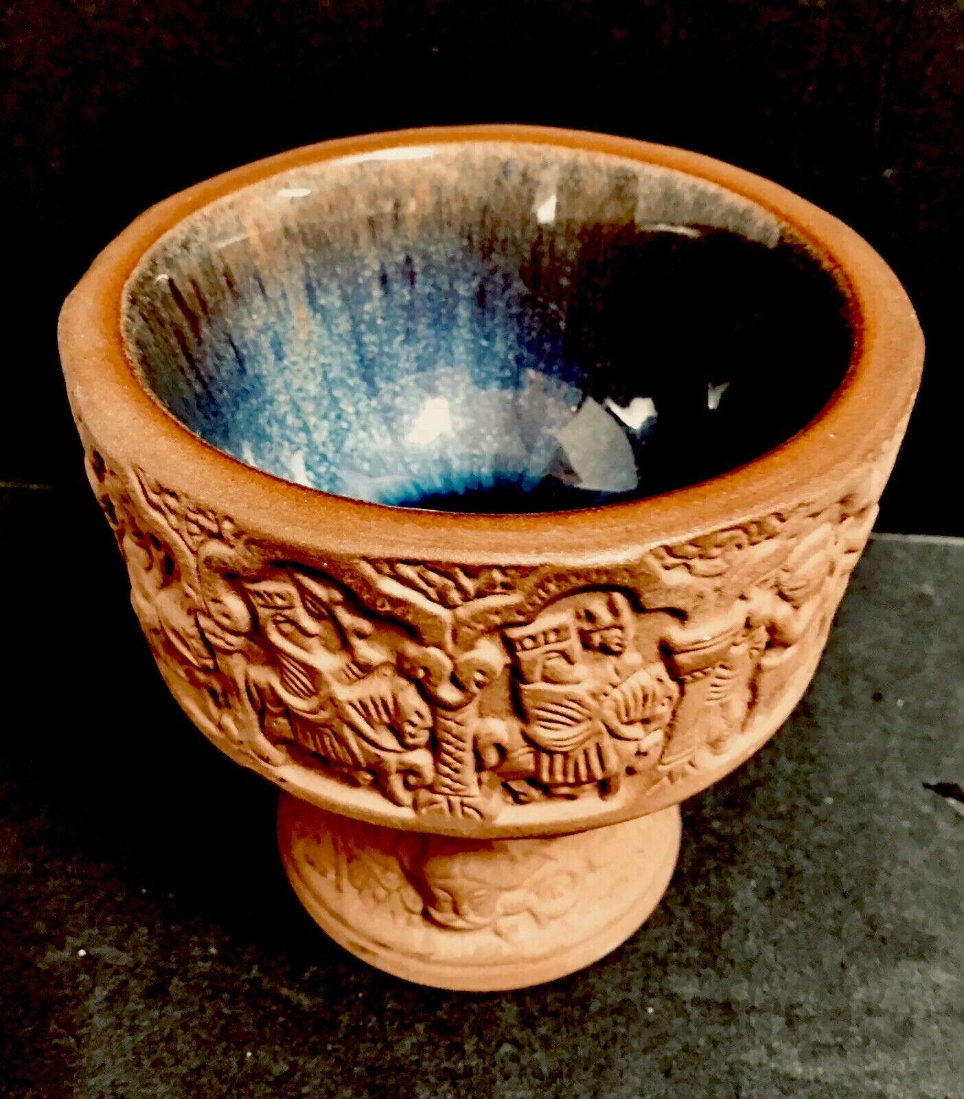 Vintage Michael Andersen Keramik Pedestal Bowl Blue Glaze Denmark Pottery