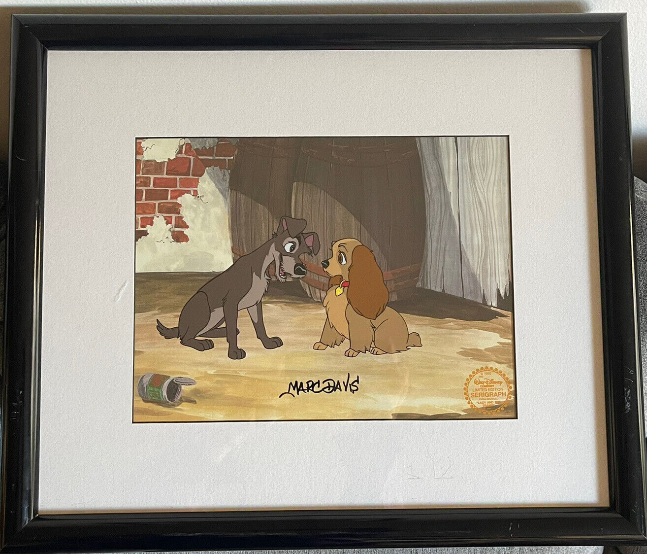 Disney Sericel Lady and the Tramp SIGNED by Marc Davis Rare
