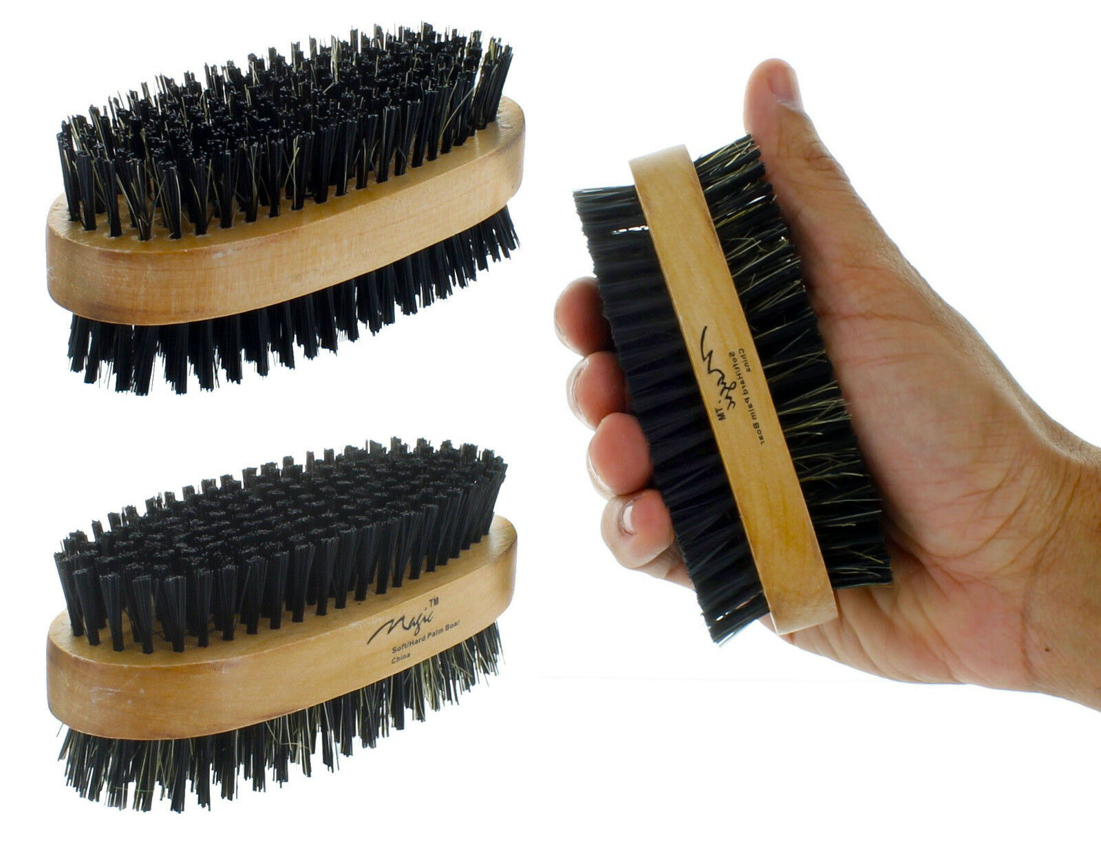 Men Boar Hair Bristle Beard Mustache Brush Soft Hard Palm Round Wood Handle New