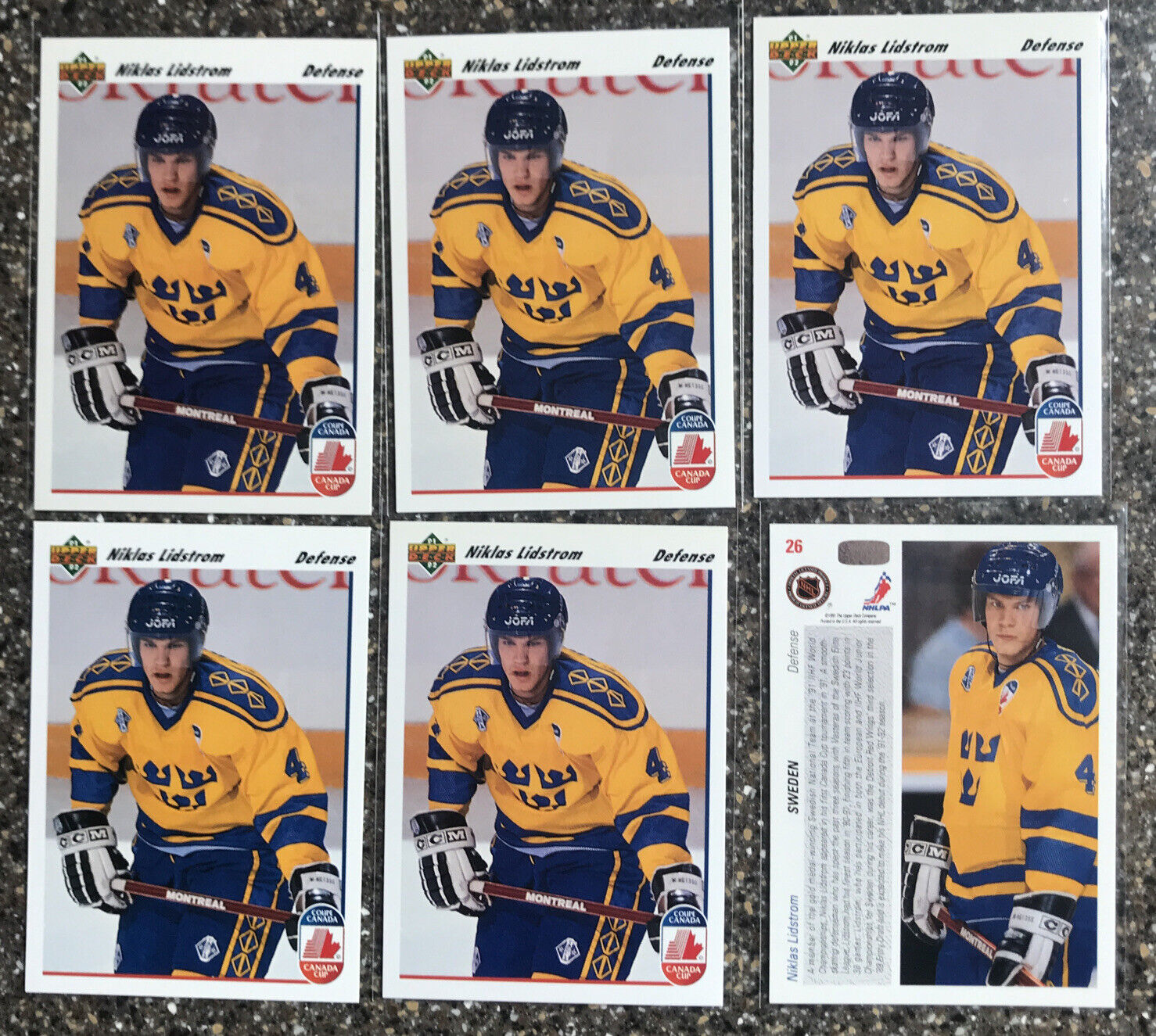 6 Card Lot—Niklas Lidstrom 1991-92 Upper Deck NHL Hockey Rookie #26 Red Wings
