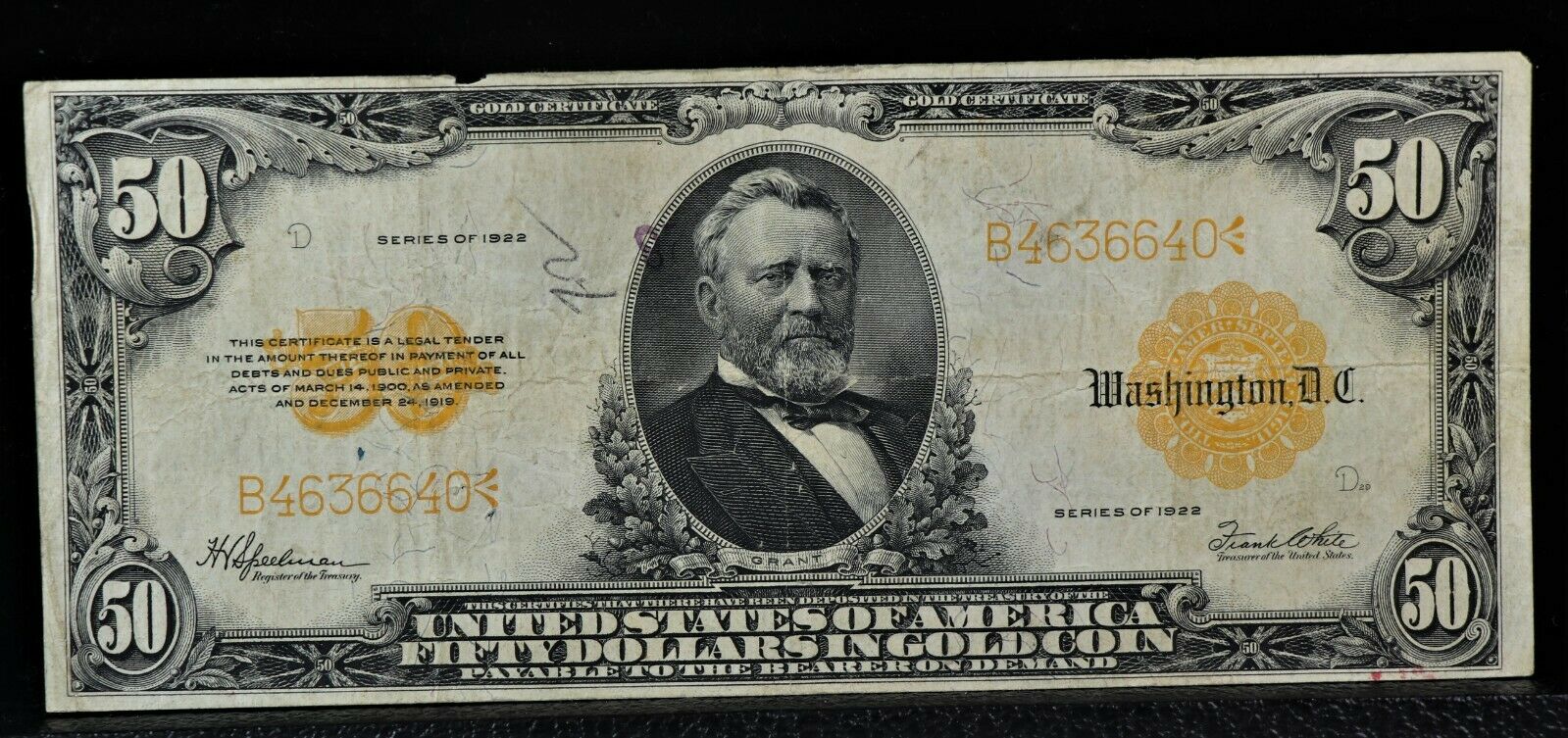 1922 $50 Gold Certificate Fr 1200 - Speelman White Large Currency