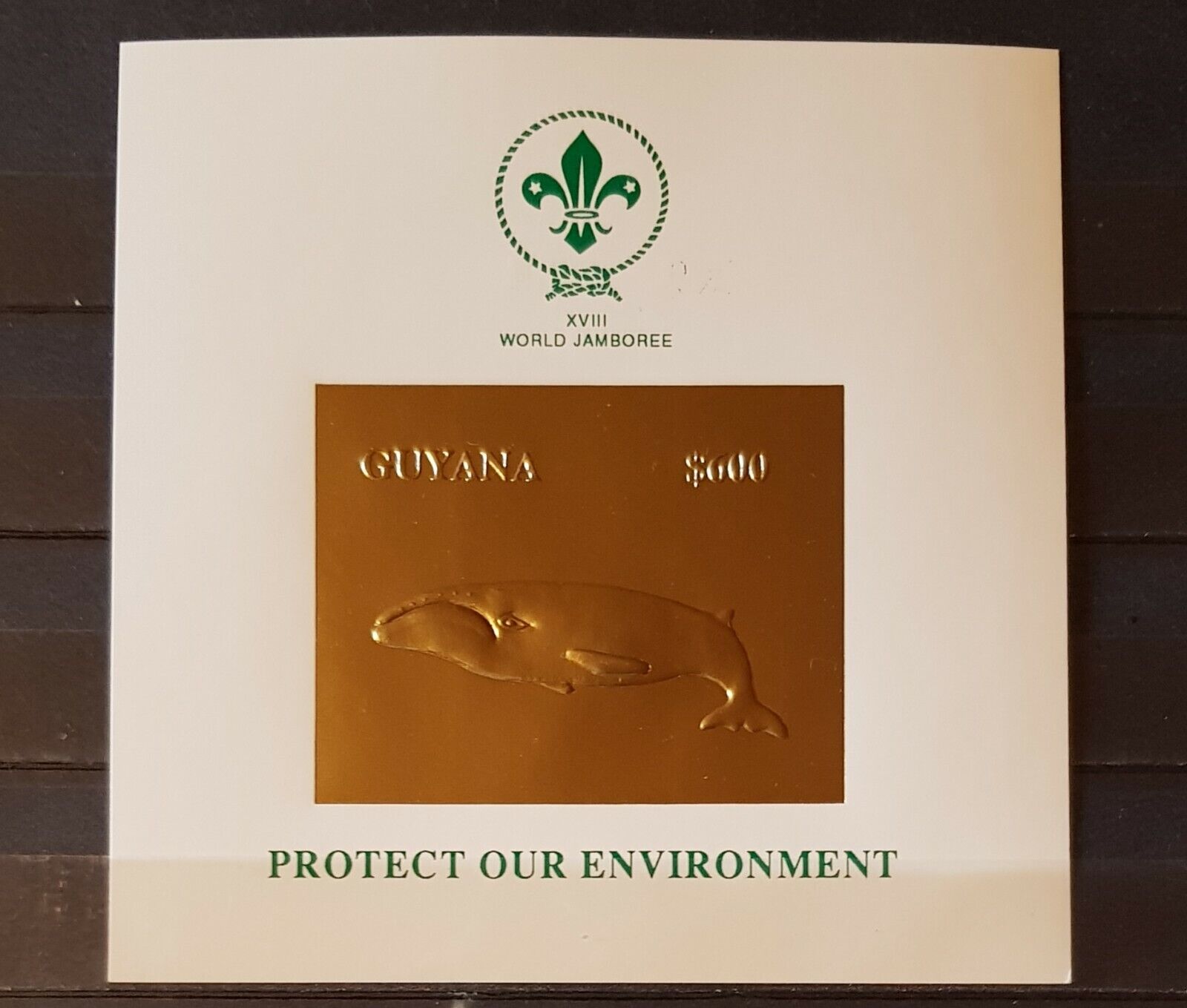 Guyana 1993 World Jamboree Protect Our Environment Block Gold Imperfored Mnh