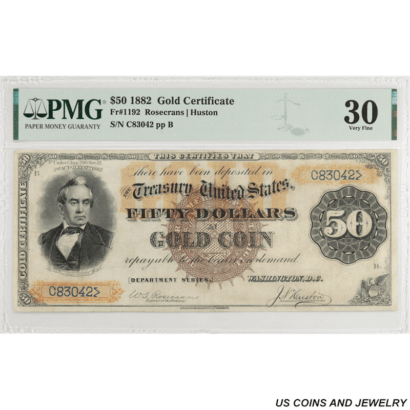1882 $50 Gold Certificate Fr#1192 Sn C83042 Pmg Vf 30