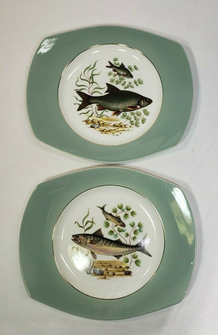 Vintage Figgjo Flint Norway Set Of 2 Dinner Plates  Trout Fish 10.5"