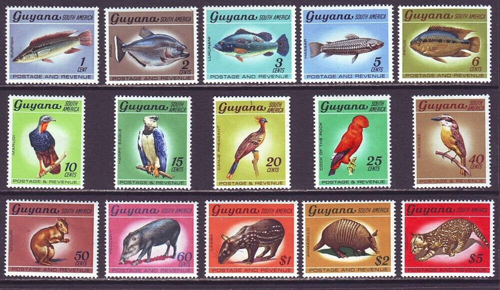 Guyana 1968 SC 39-53 MNH Set Fish Bird Animal
