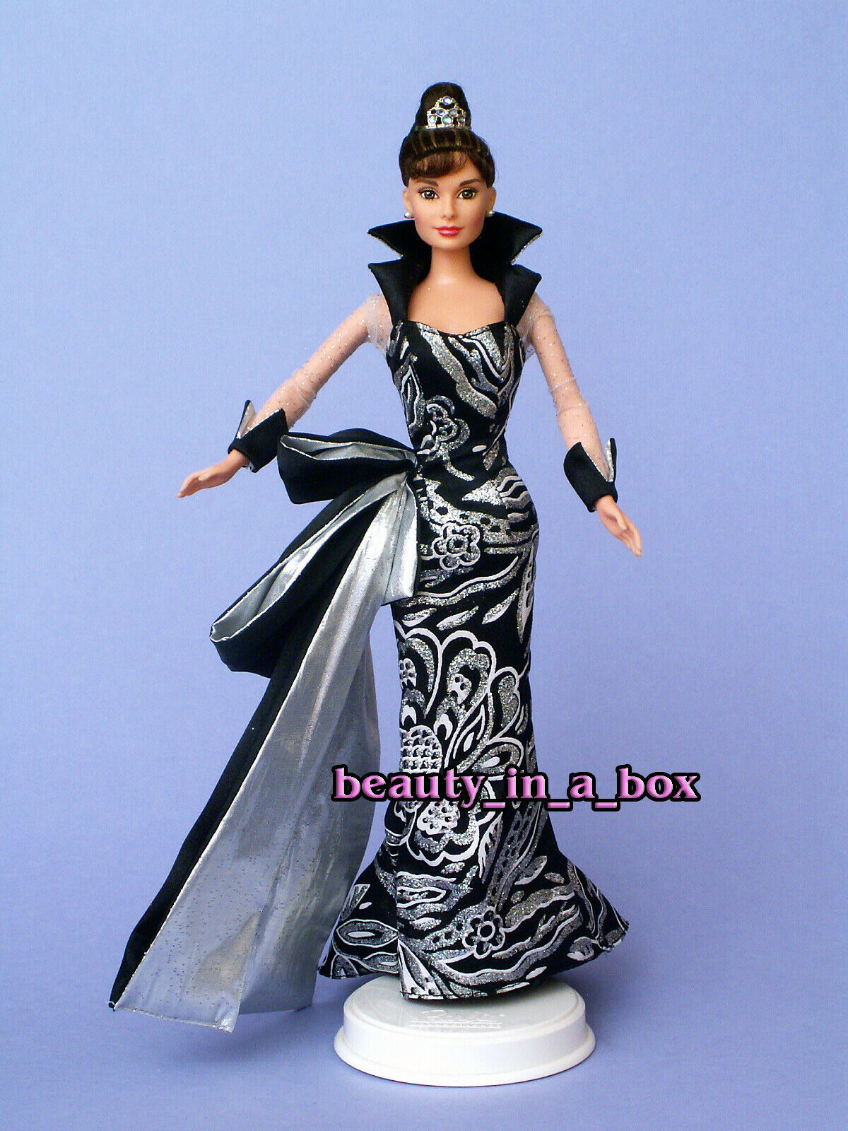 Audrey Hepburn Barbie Doll Black Silver Ball Gown Celebrity Redress No Box Ooak