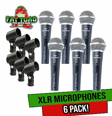 Professional Cardioid Dynamic Vocal Microphones & Clips (6 Pack) by FAT TOAD