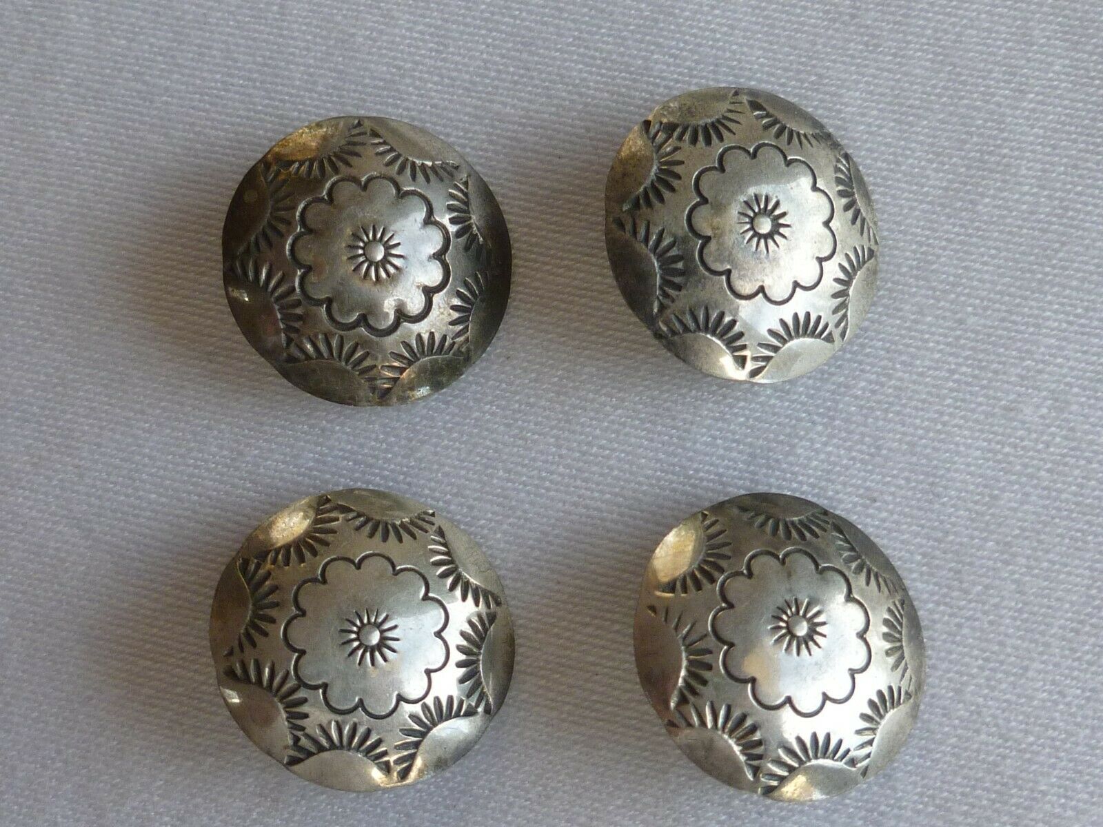 Set Of 4 Vintage Navajo Indian Stamped Silver Buttons 13/16" Unpolished Handmade