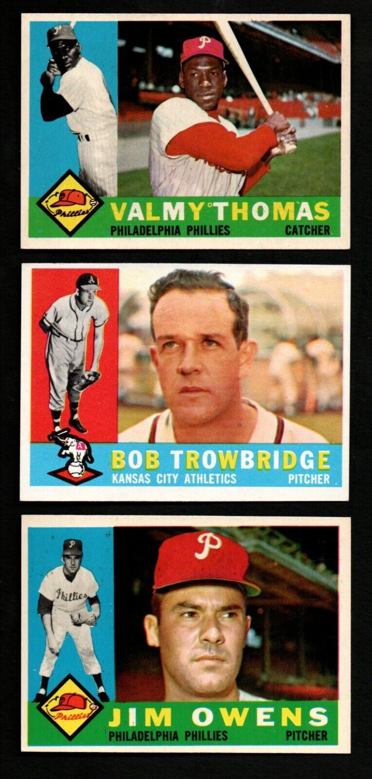 1960 Topps Lot  Of 3 Cards #66 Thowbridge #167 Thomas #185 Owens  Near Mint/mint