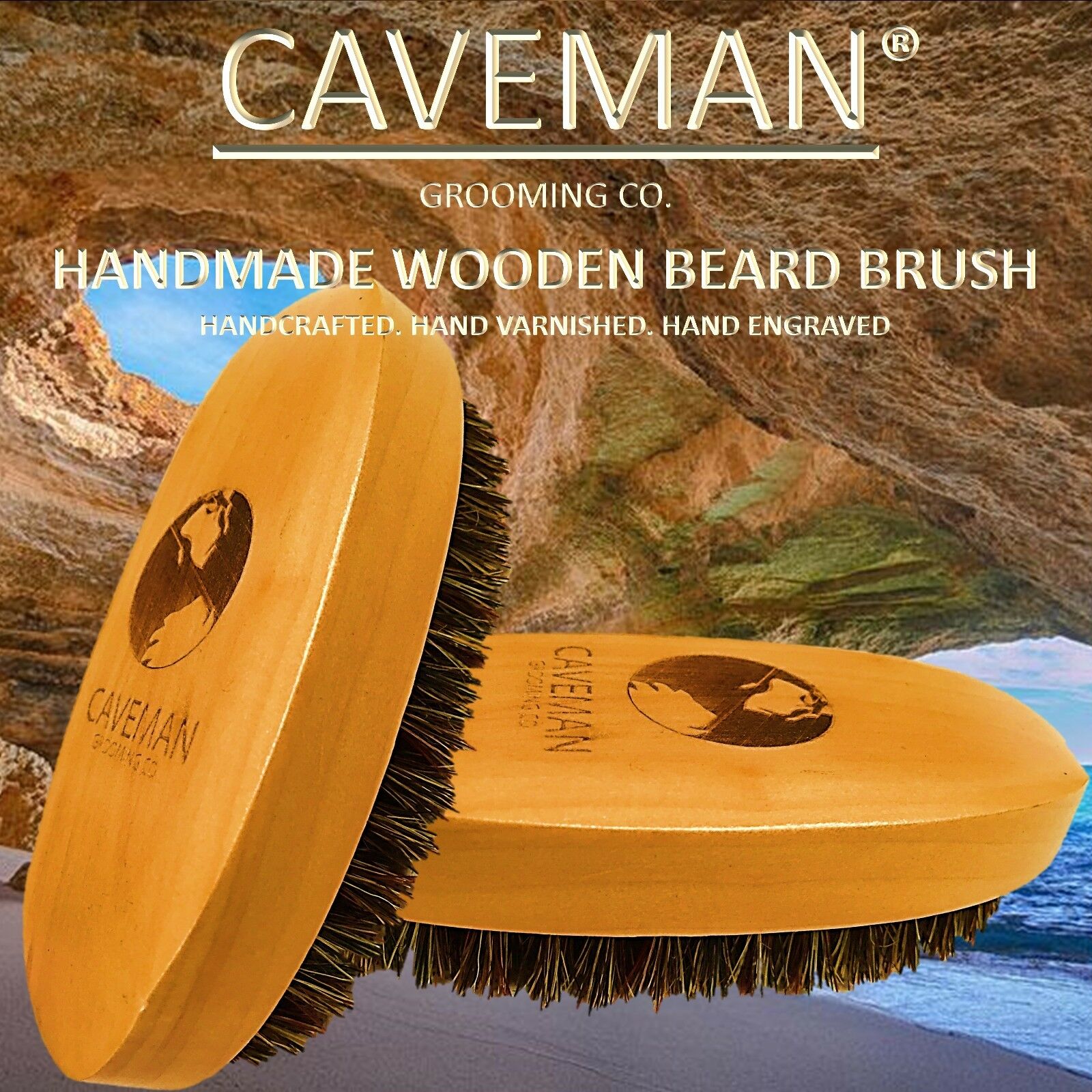 Handcrafted Beard & Hair Brush 100% Boar Bristles Beard By Caveman®  All Hair