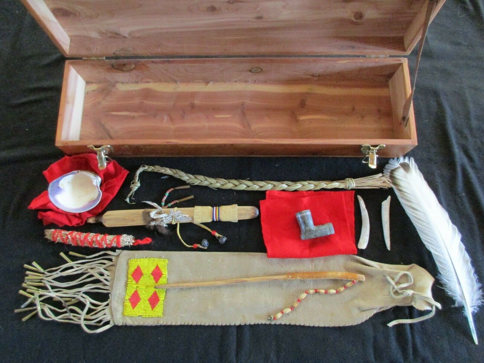 Native American Ceremonial Items, Cedar Box W/bag, Pipe, Smudging, Sd-0821*00468