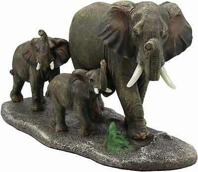 Safari Elephant With 2 Calves Family Statue 14.5