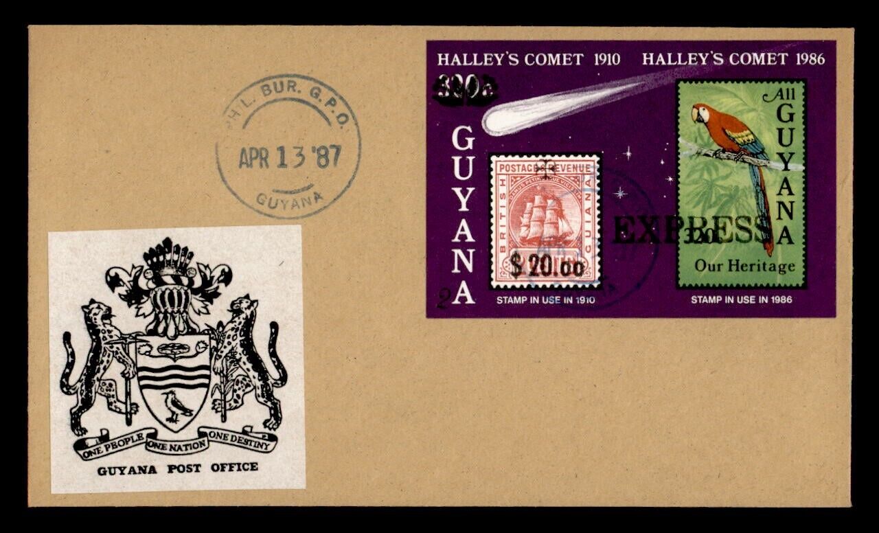 DR WHO 1987 GUYANA FDC SPACE HALLEYS COMET EXPRESS OVPT IMPERF S/S $20 i21488