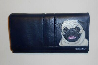 Fawn Pug Dog Portrait Painting Wallet for Women Leather