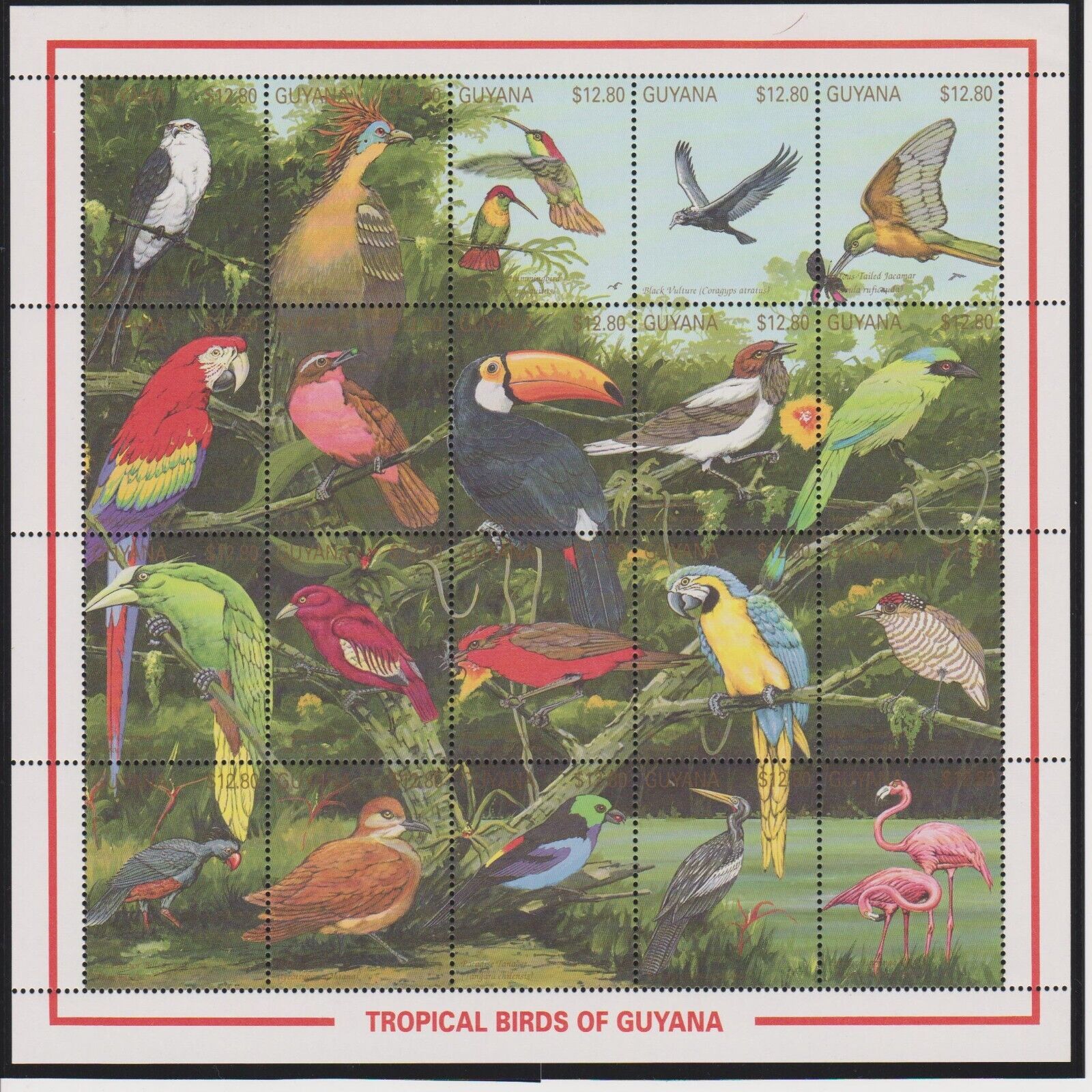 Guyana Tropical Birds Of Guyana Sheet Of 20 Mnh Scott 2380