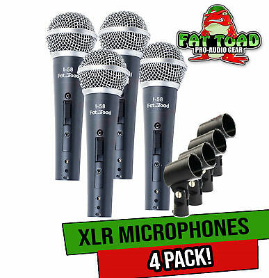 Cardioid Microphones with Clips (4 Pack) by FAT TOAD | Vocal Handheld, Wired