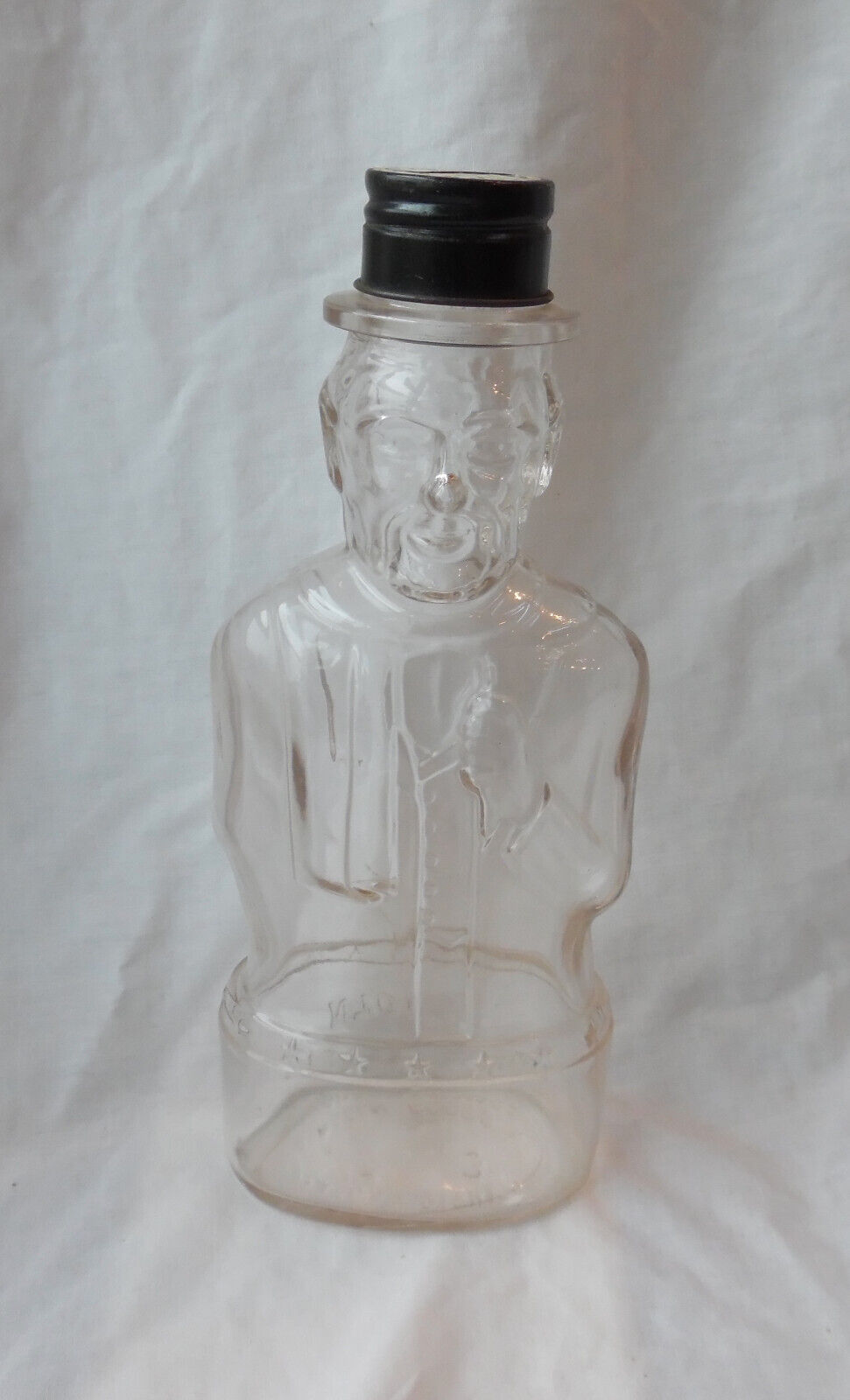 Abe Lincoln Glass Figural Coin Bank Bottle 9” Lincoln Foods Inc. Vintage