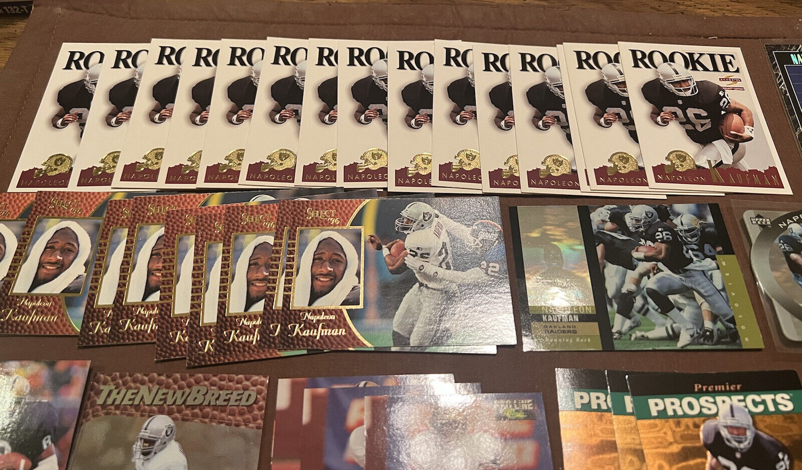 Napoleon Kaufman 39 Card Lot. Mostly Rookies.   Upper Deck Sp, Playoff, Score +