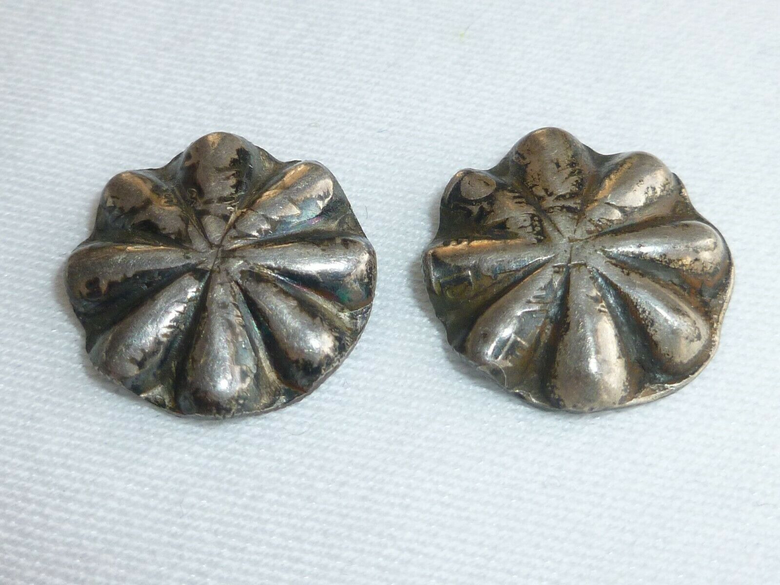 2 Older Navajo Indian Silver Buttons Made From Mercury Dimes 11/16"