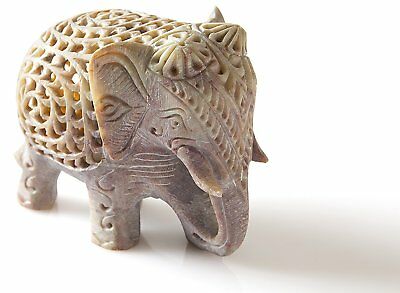 Stone Lucky Baby Elephant Figurine Animal Statue In Jali Or Openwork Home Decor