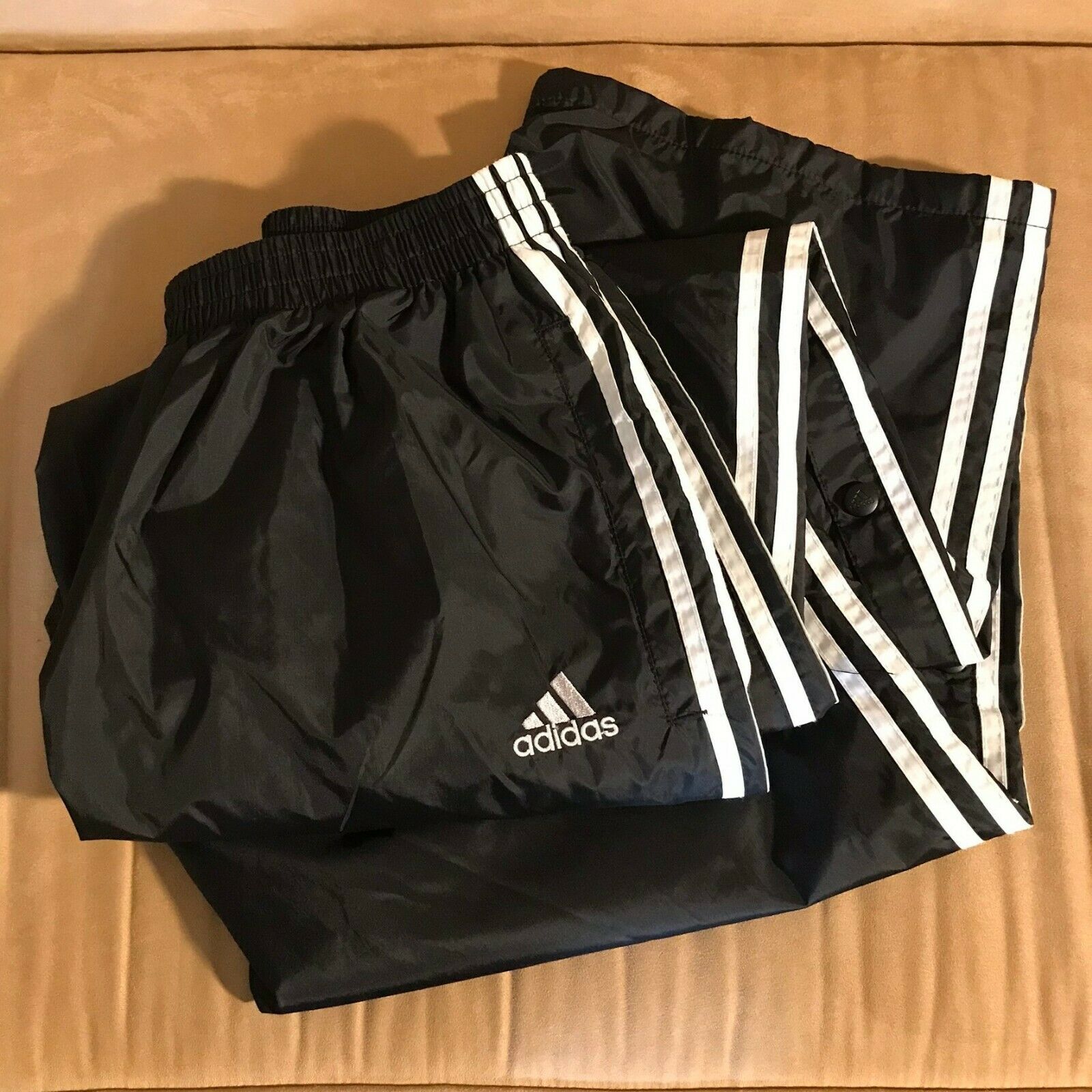 Adidas Youth Snap-open Leg Warm-up Track Pants Black White Stripes Lined Xl