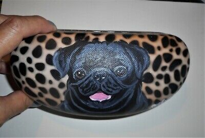 Black Pug Dog  Portrait Art Eyeglass Sunglass Spectacles Case Hand Painted