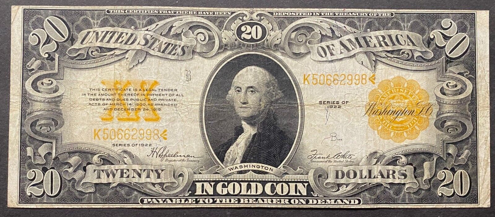 *nice* Vg+/f $20 1922 Gold Certificate
