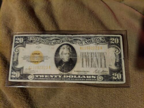 20 Dollate Gold Certificate; Nice To Very Nice Condition Cirulated.