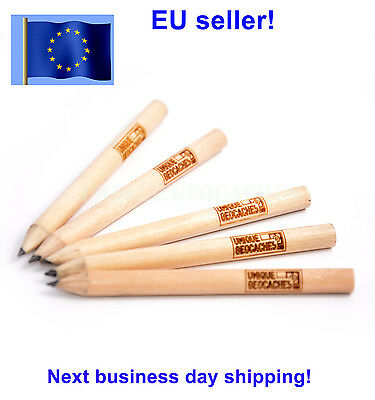 Short Natural Wood Pencil For Geocaching, Set Of 5 Pcs, With Laser Engraved Logo