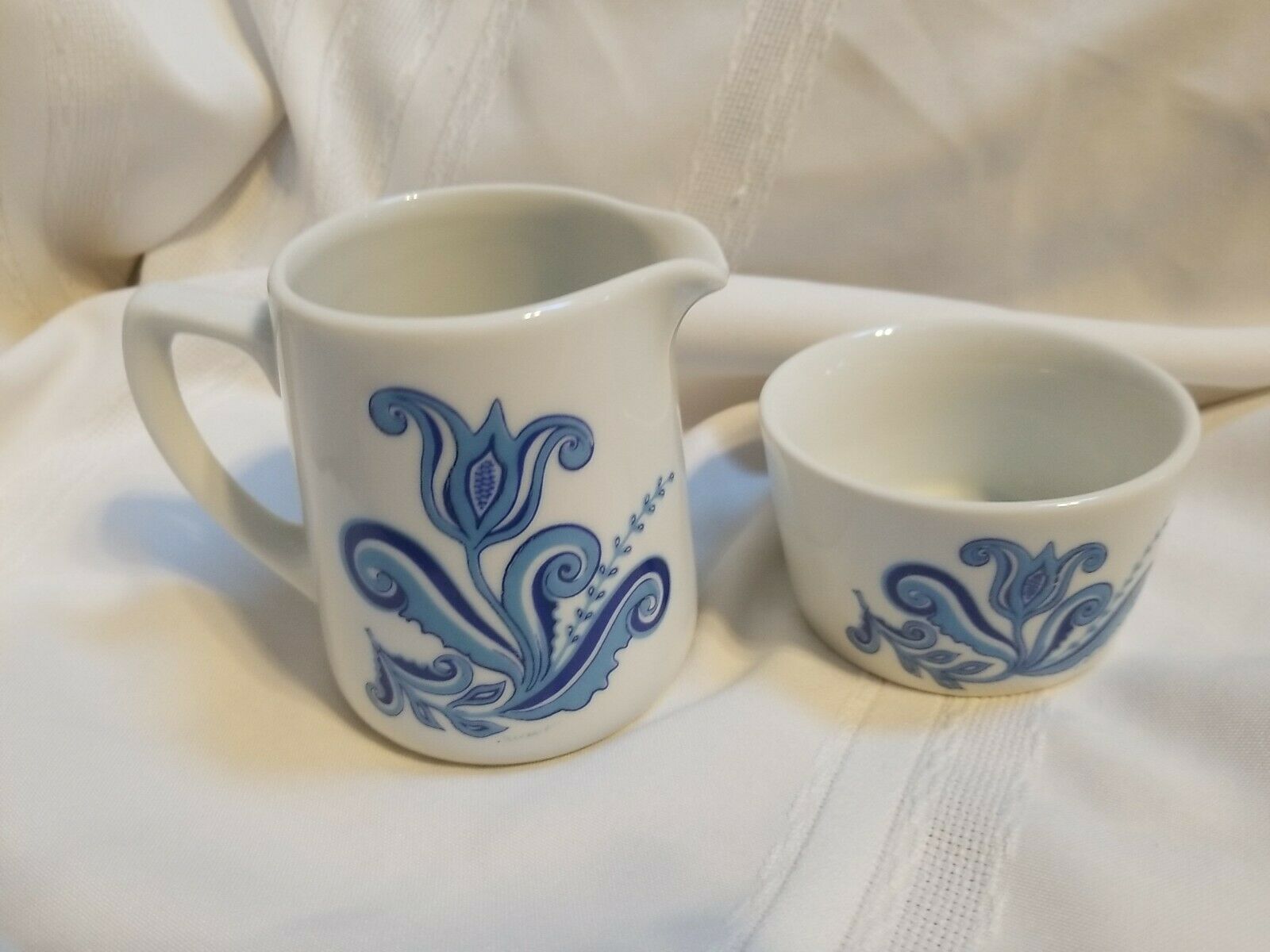 Vtg Berggren Originals Creamer Cream & Sugar Bowl Swedish Blue Floral Porcelain