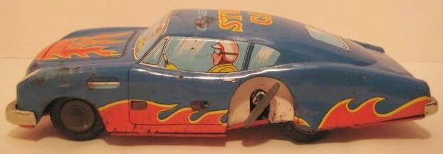 Antique Tin Wind Up Toy STUNT CAR 7